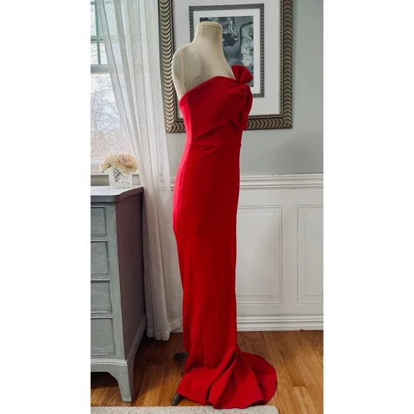 NWT AQUA Formal Strapless Bow Crepe Red Prom Glam Gown 0 - Picture 3 of 7